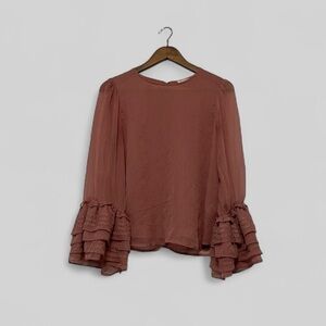 Stellah Anthropology Long Sleeve Romantic Ruffle Blouse SMALL